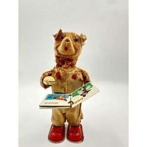 Vintage ALPS Cubby The Reading Bear Clockwork Tin Toy Antique Wind-Up Book